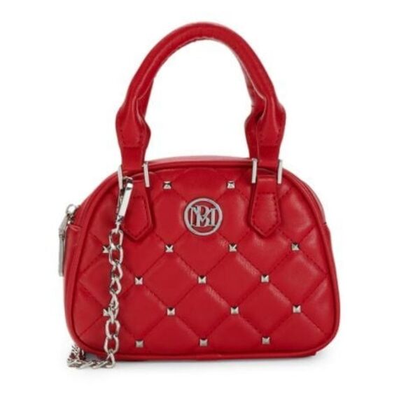 NWT Badgley Mischka Dome Studded & Quilted Convertible Top Handle Bag in Red - Picture 2 of 11
